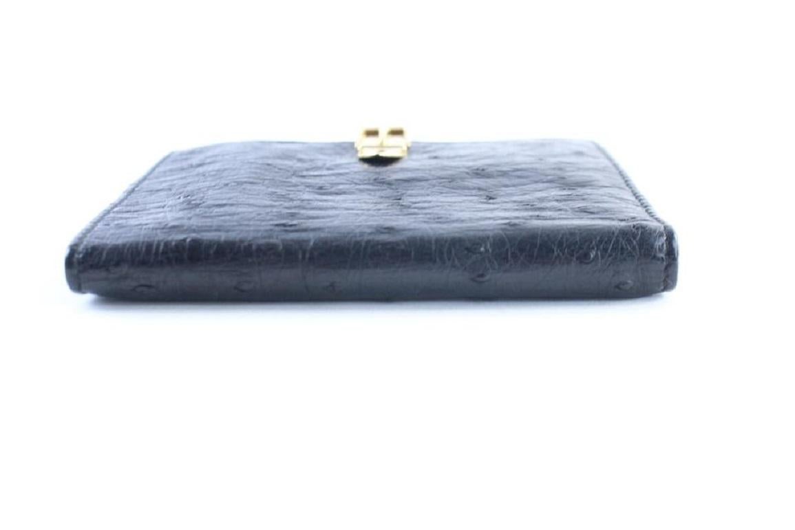 Gucci Bifold Square Wallet 227995 Black Ostrich Leather Clutch 7