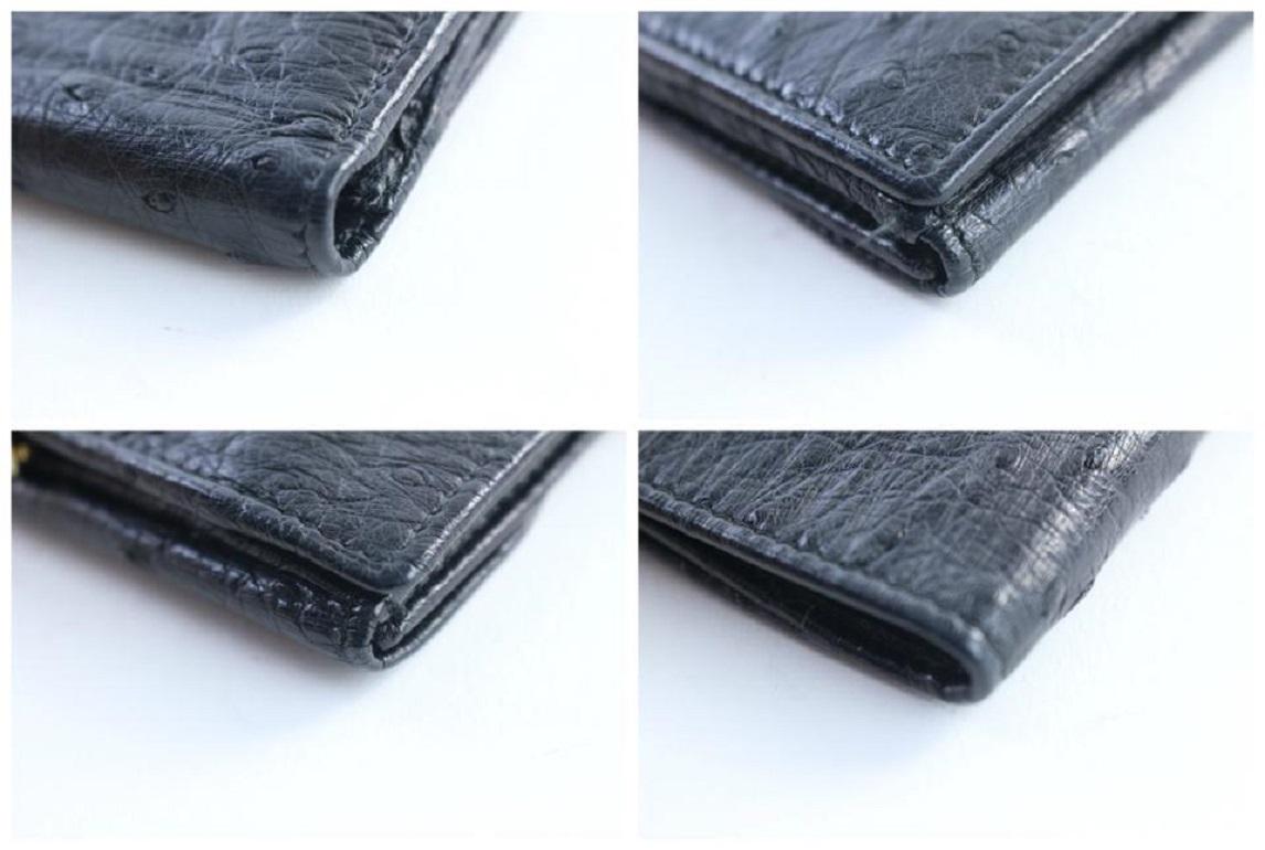 Gucci Bifold Square Wallet 227995 Black Ostrich Leather Clutch 2