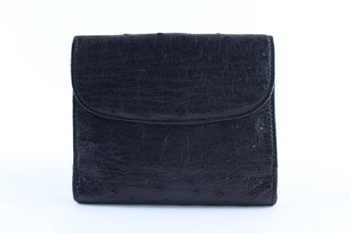 Gucci Bifold Square Wallet 227995 Black Ostrich Leather Clutch 3