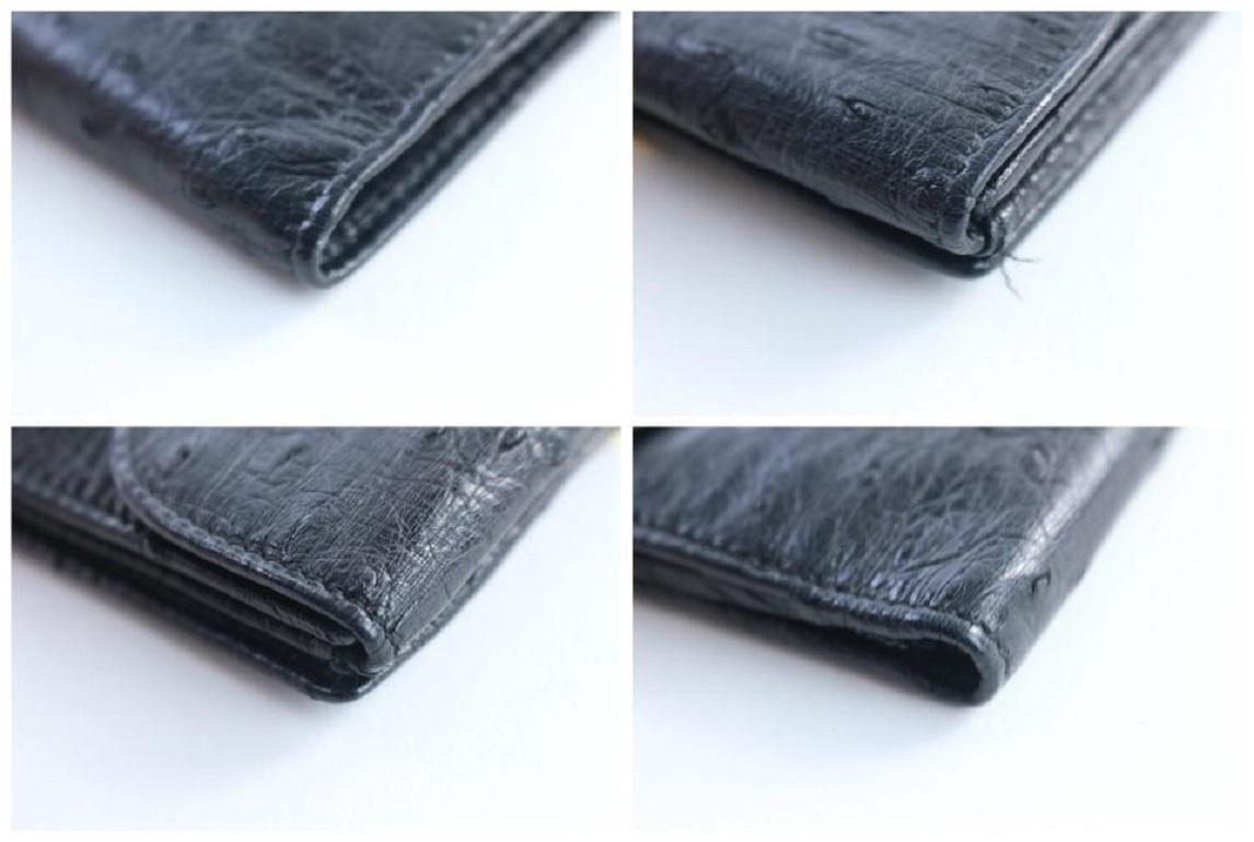 Gucci Bifold Square Wallet 227995 Black Ostrich Leather Clutch 4