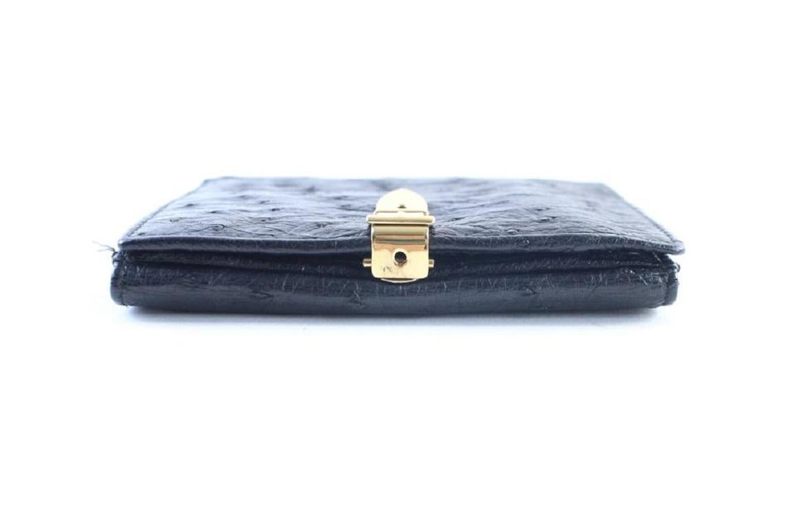 Gucci Bifold Square Wallet 227995 Black Ostrich Leather Clutch 5