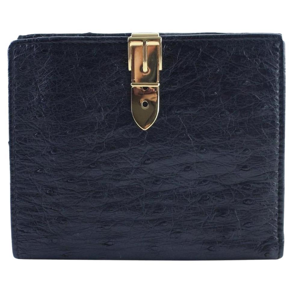 Gucci Bifold Square Wallet 227995 Black Ostrich Leather Clutch