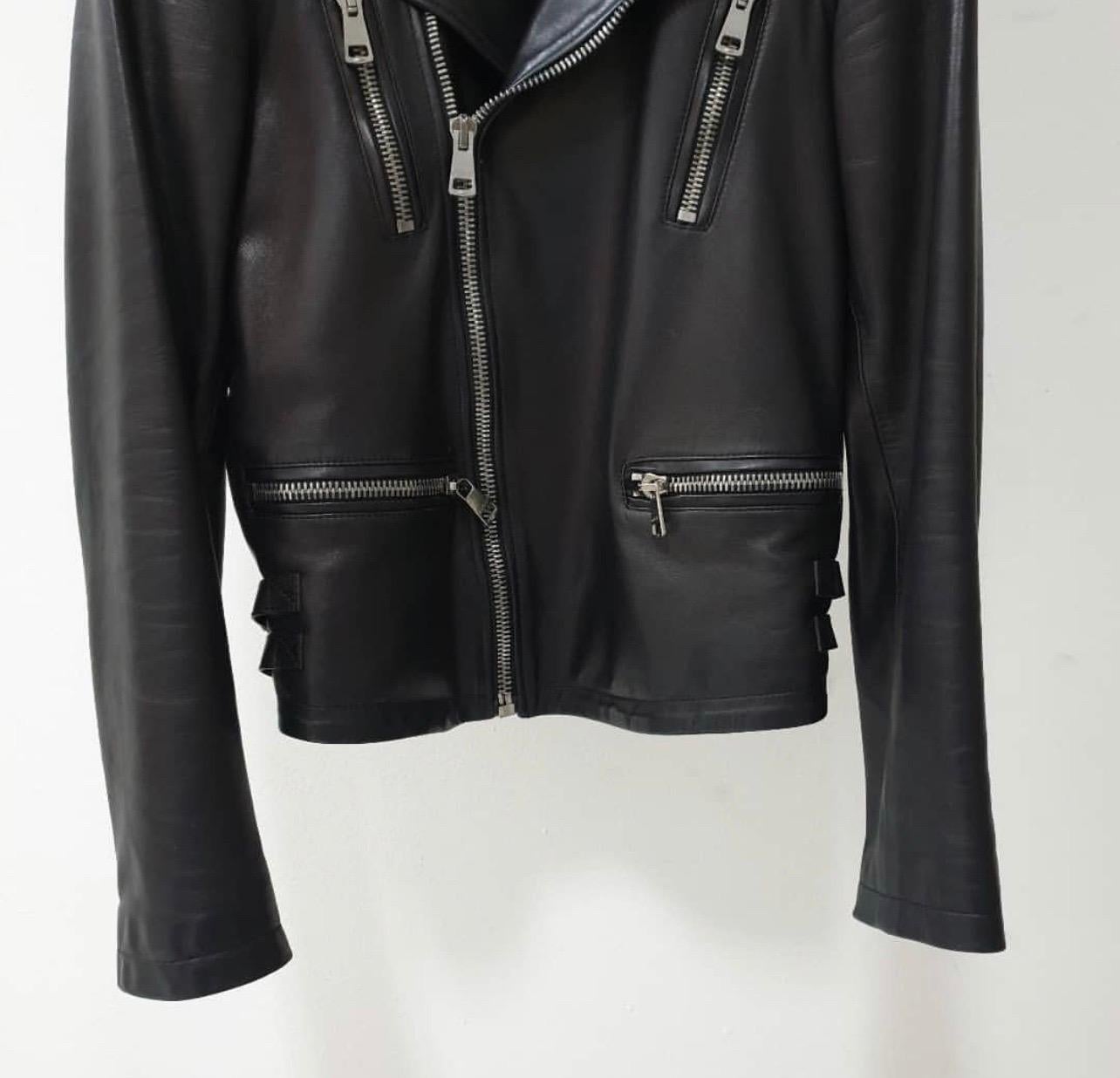 Women's Gucci Bird Embellished-Back Leather Biker Jacket IT 38