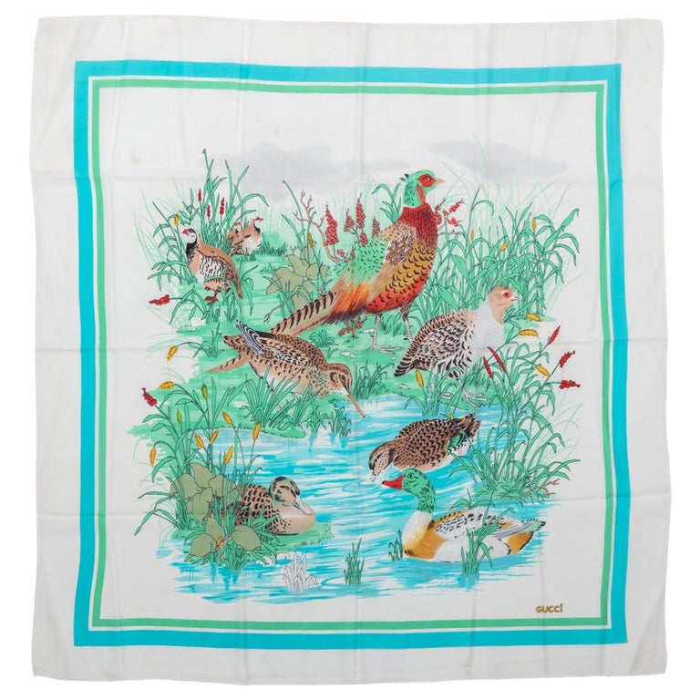 Gucci Birds White and Green Silk Scarf For Sale at 1stDibs | green gucci  scarf, gucci bird scarf