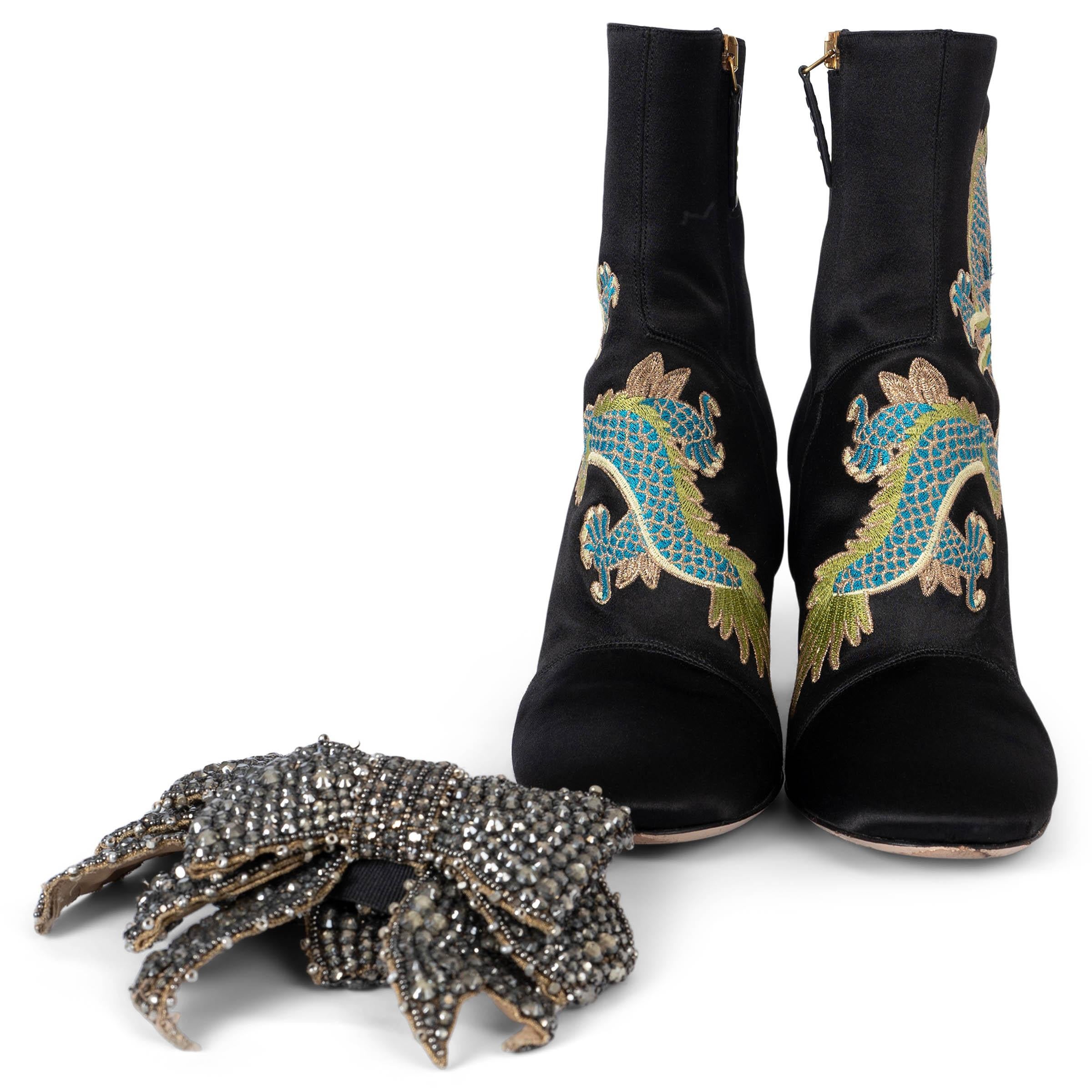 GUCCI black 2017 CANDY EMBROIDERED DRAGON SATIN Ankle Boots Shoes 37 2
