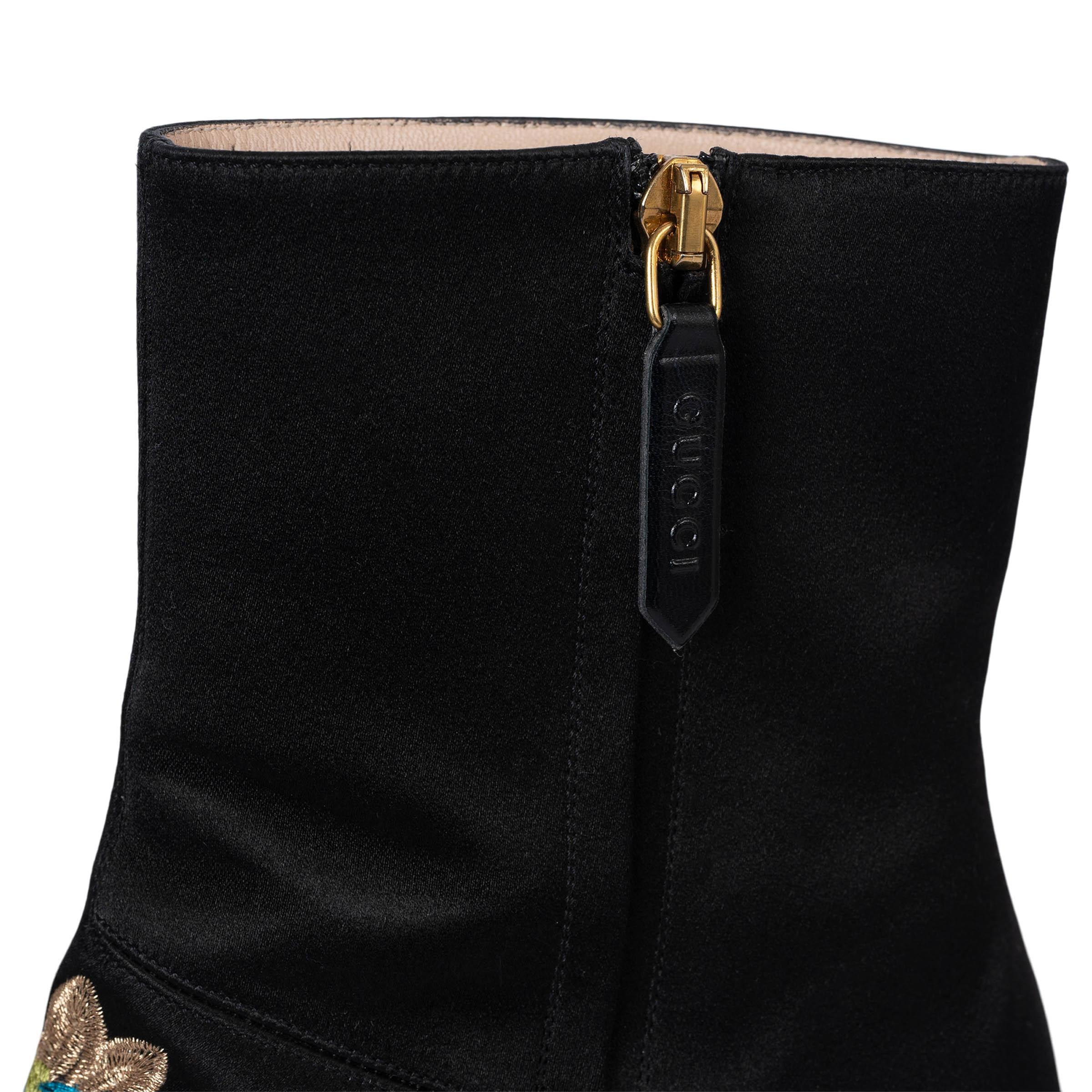 GUCCI black 2017 CANDY EMBROIDERED DRAGON SATIN Ankle Boots Shoes 37 3