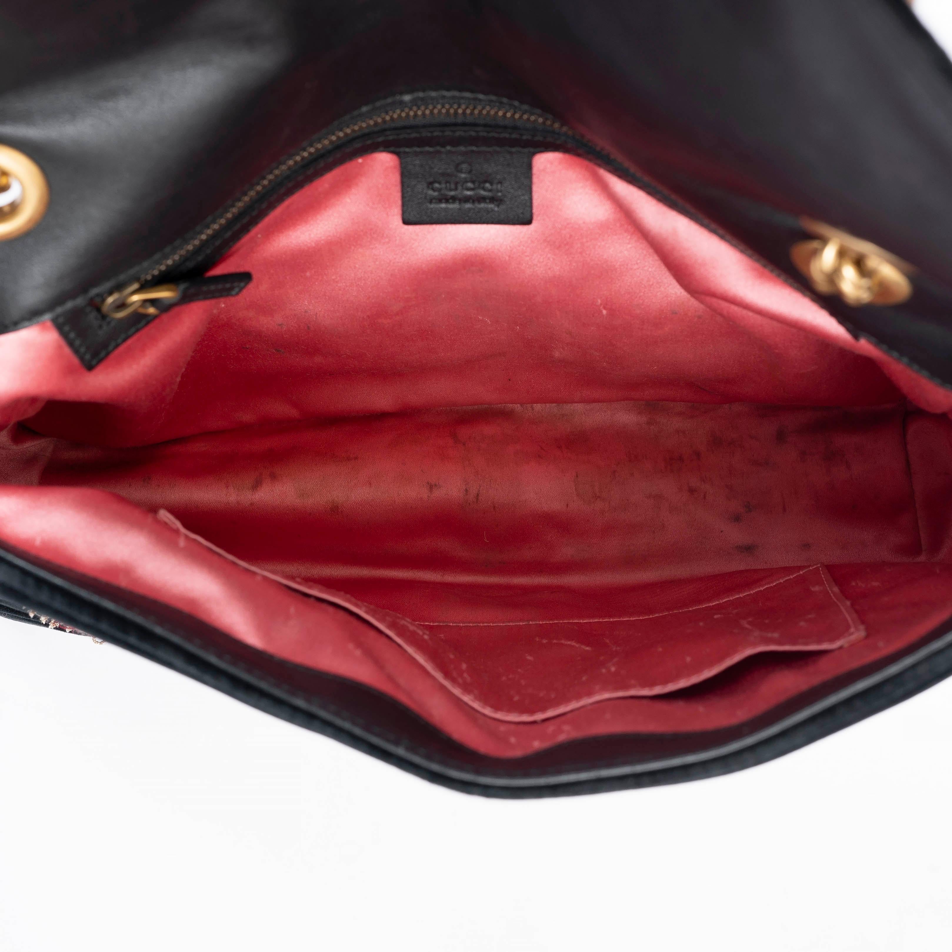 Women's GUCCI black 2017 GG MARMONT MEDIUM LOVED VELVET Shoulder Bag For Sale