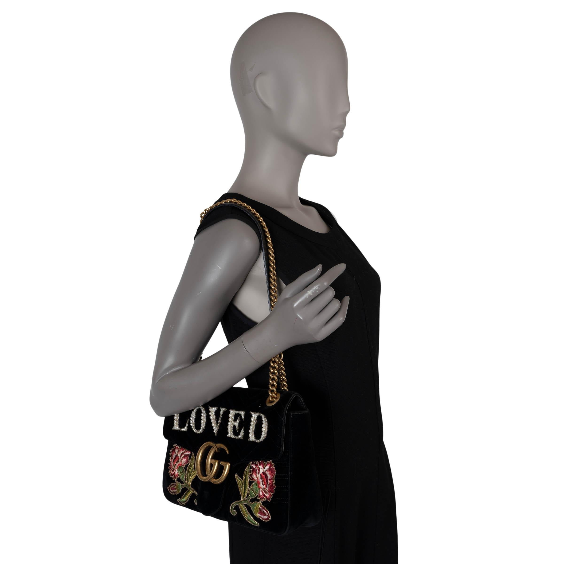 GUCCI black 2017 GG MARMONT MEDIUM LOVED VELVET Shoulder Bag For Sale 3