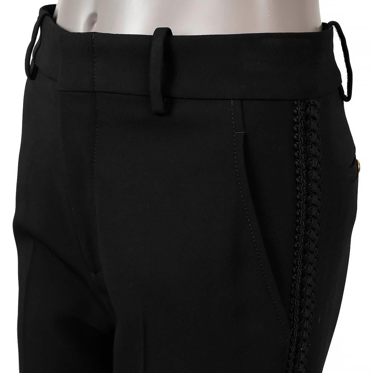 Women's GUCCI black acetate 2019 PASSEMENTERIE TRIM BOOT-CUT CADY Pants 38 XS For Sale