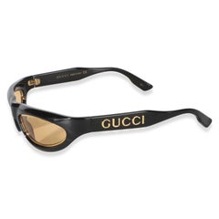 Gucci Black Acetate Gold Logo Cateye Mask Sunglasses