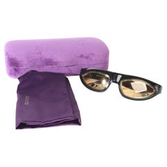 Gucci Black Acetate Gold Logo Cateye Mask Sunglasses
