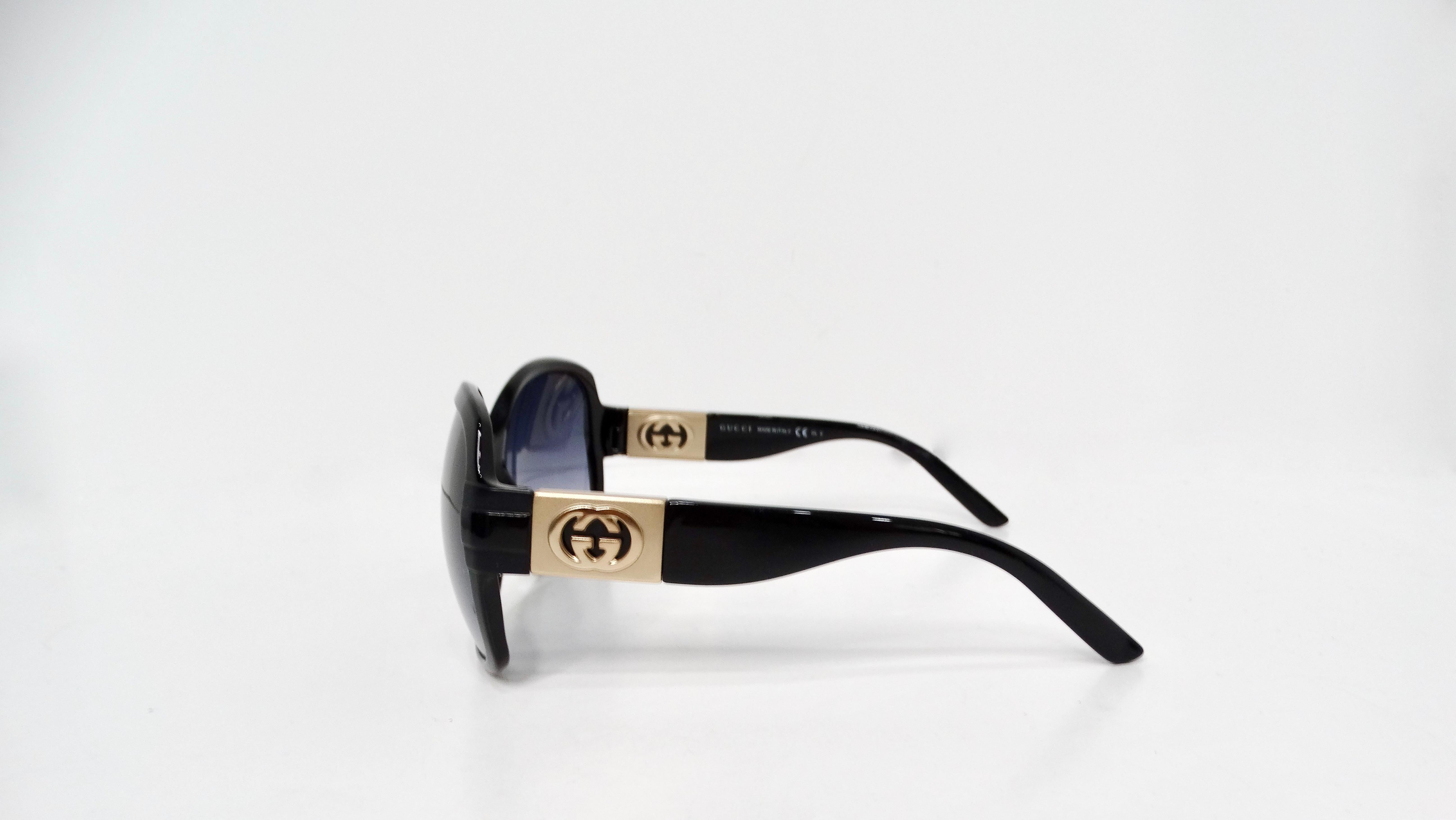 Noir Lunettes de soleil oversize rondes GG en acétate et en or de Gucci circa Y2K en vente