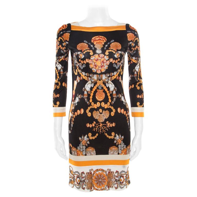 Gucci Black and Gold Sea Shell Print Jersey Shift Dress S For Sale at ...