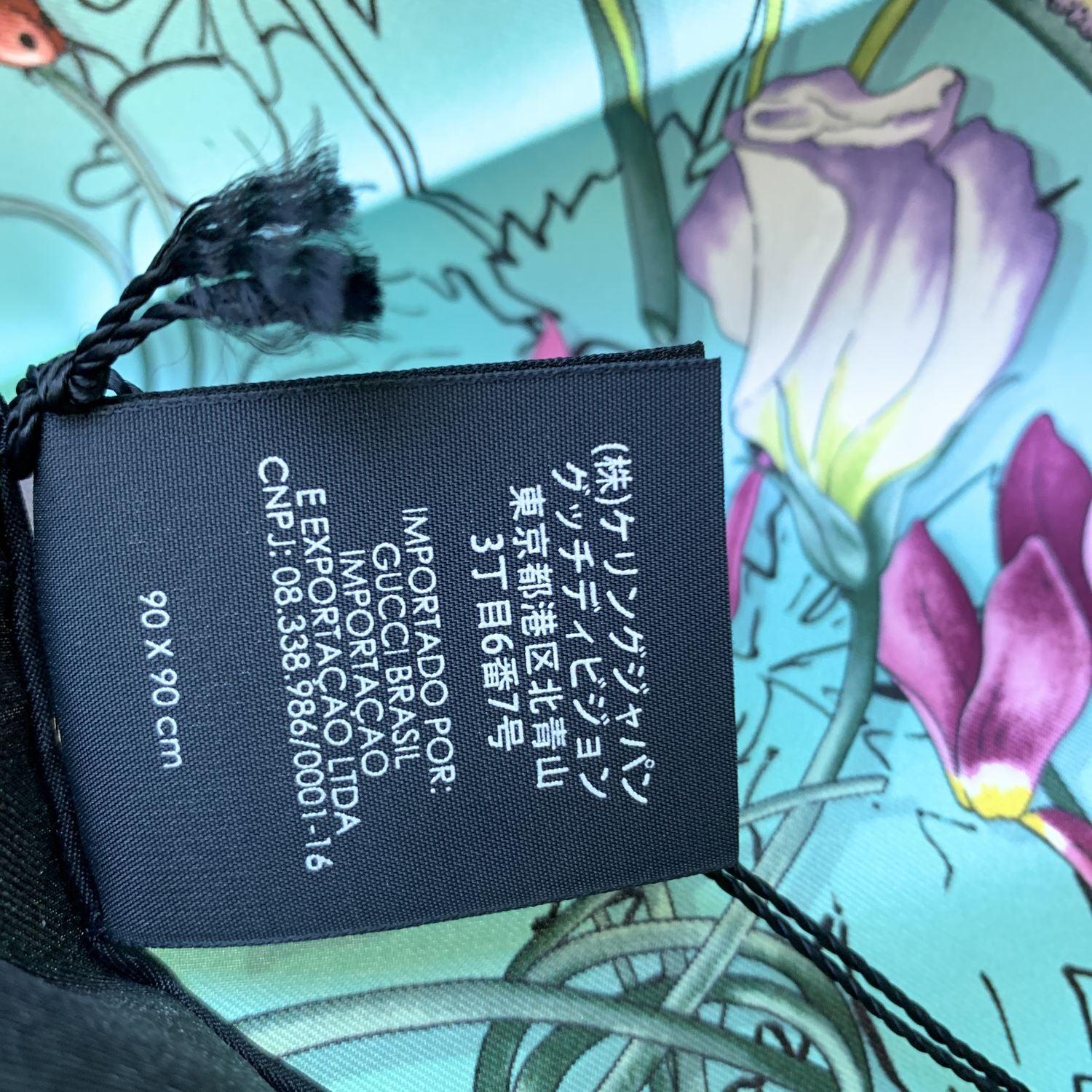 Gucci Black and Turquoise Silk Twill Flora Infinity Chrissy Scarf In Excellent Condition In Rome, Rome