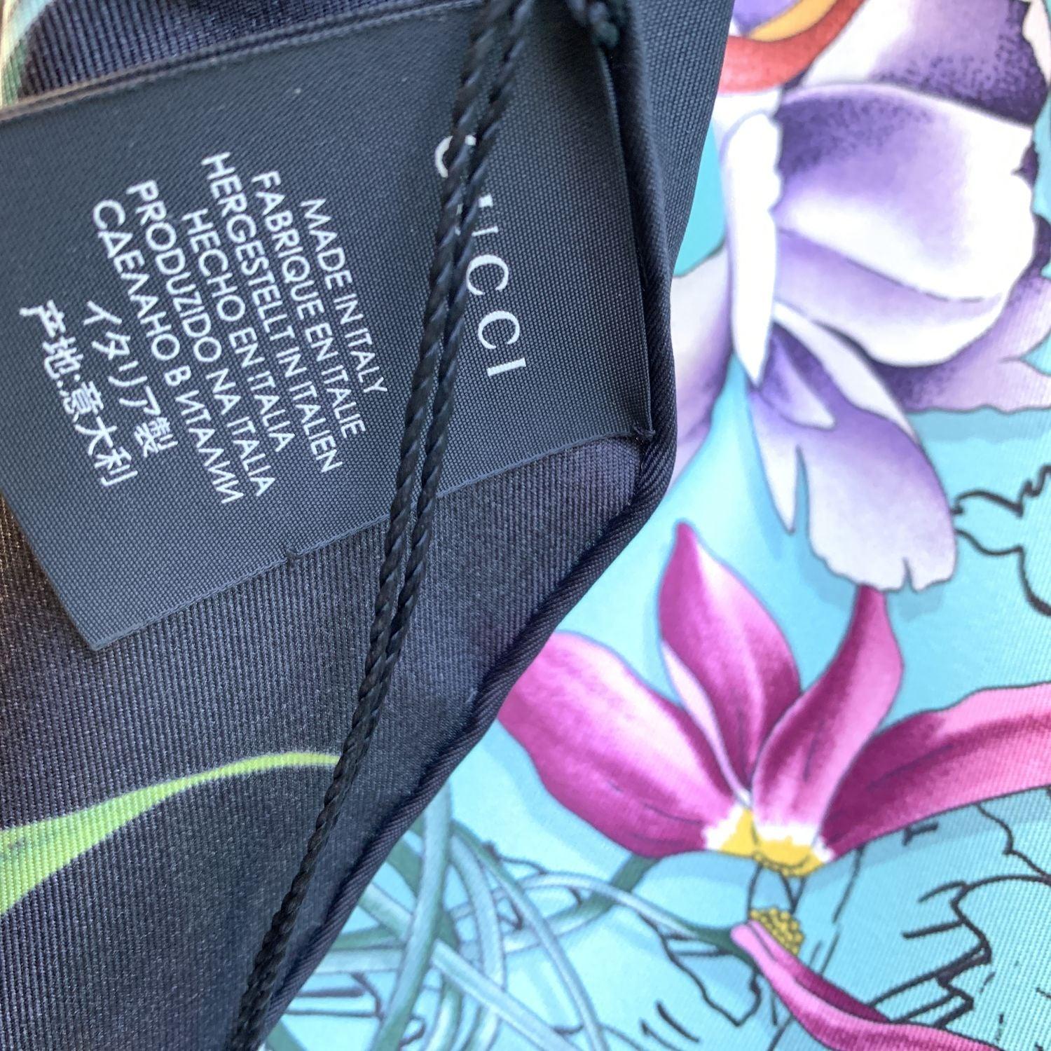 Gucci Black and Turquoise Silk Twill Flora Infinity Chrissy Scarf 1