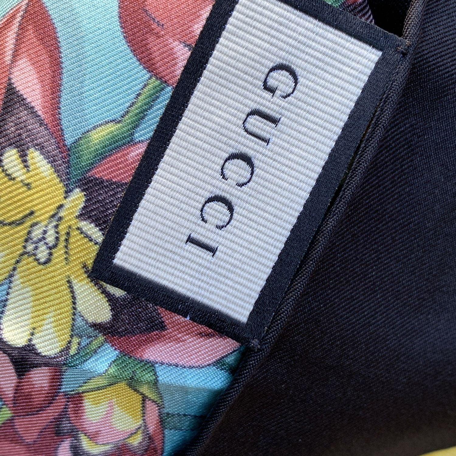 Gucci Black and Turquoise Silk Twill Flora Infinity Chrissy Scarf 2