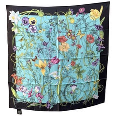 Gucci Black and Turquoise Silk Twill Flora Infinity Chrissy Scarf