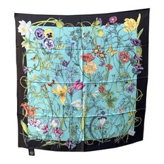 Gucci Black and Turquoise Silk Twill Flora Infinity Chrissy Scarf