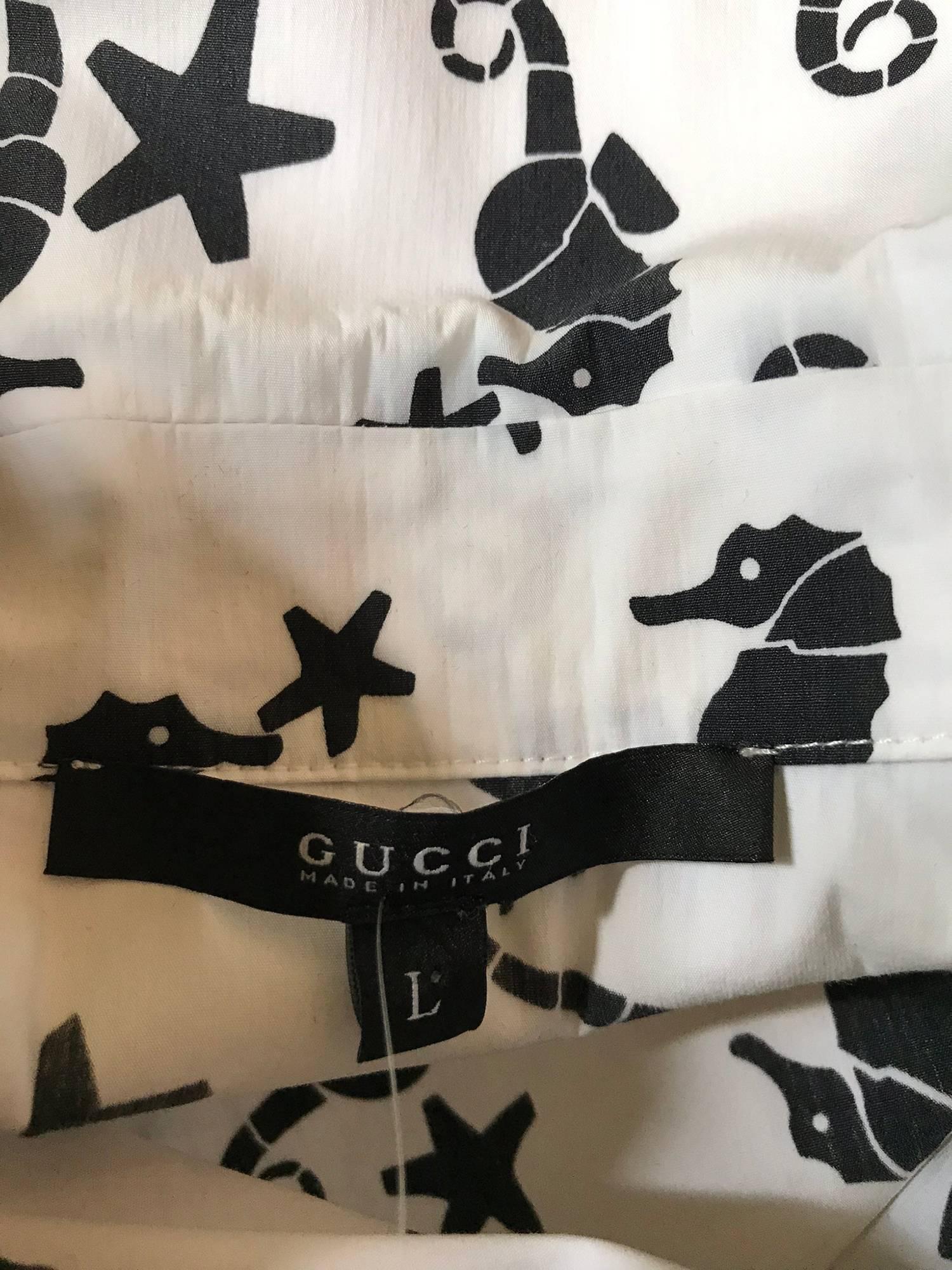 Gucci black and white sea horse print tie front blouse  2