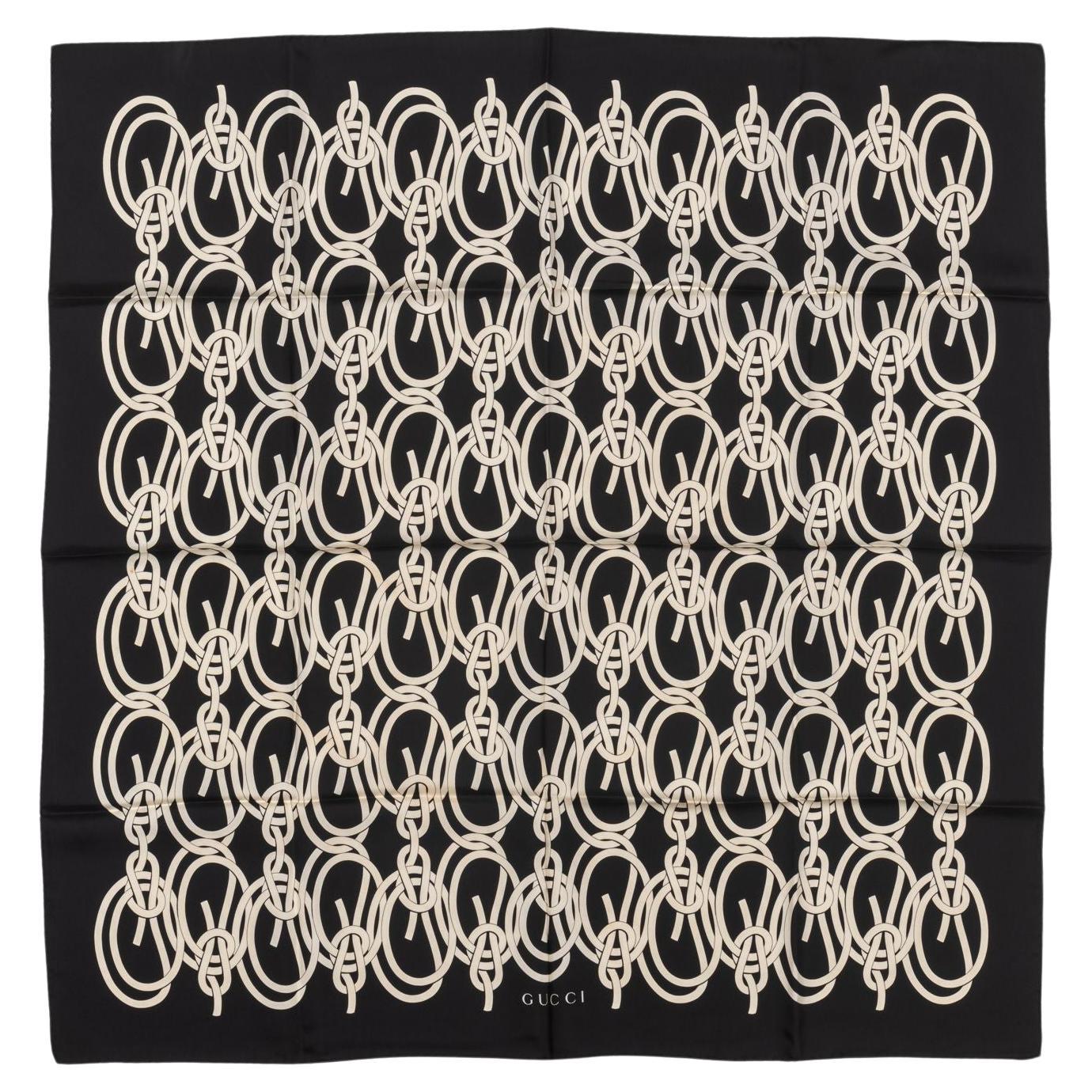 Gucci Black And White Silk Scarf For Sale