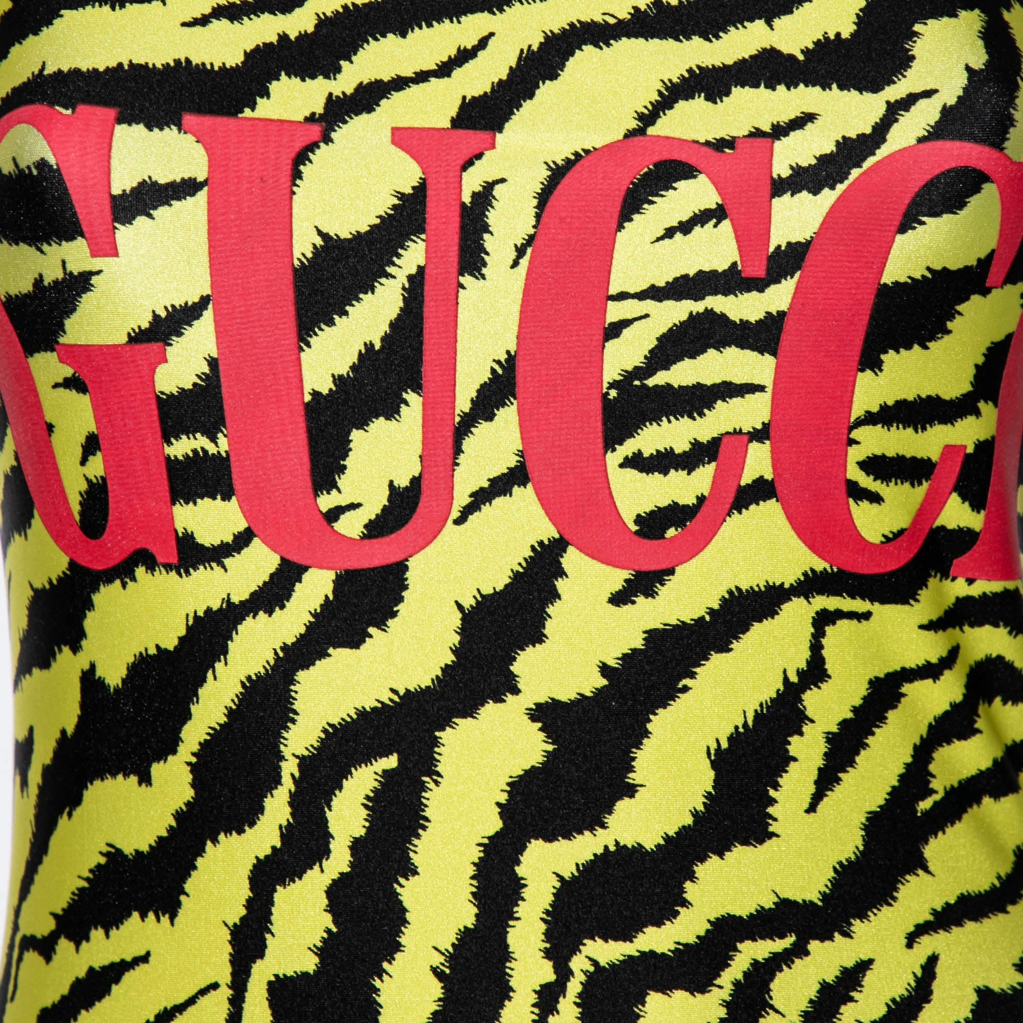 Vert Maillot de bain étincelant imprimé zèbre noir et jaune de Gucci M en vente