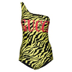 Gucci Black and Yellow Zebra Print Sparkling Swimsuit M
