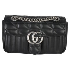 Gucci Negro Aria Matelasse Piel De Becerro Mini Bolso GG Marmont