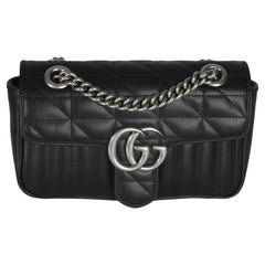 Gucci Black Aria Matelasse Calfskin Mini GG Marmont Shoulder Bag