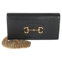 Gucci Black Azalea Calfskin Horsebit 1955 Wallet On Chain