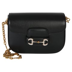 Borsa a tracolla Gucci Black Azalea in pelle di vitello, modello Mini Crystal Horsebit 1955