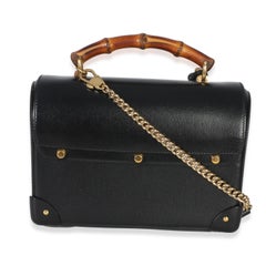Gucci Black Azalea Calfskin Small Padlock Bamboo Shoulder Bag