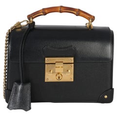 Gucci Black Azalea Calfskin Small Padlock Bamboo Shoulder Bag
