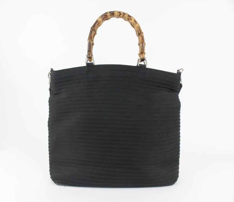 Gucci Black Bamboo 2way Tote Bag 108g7 For Sale 2