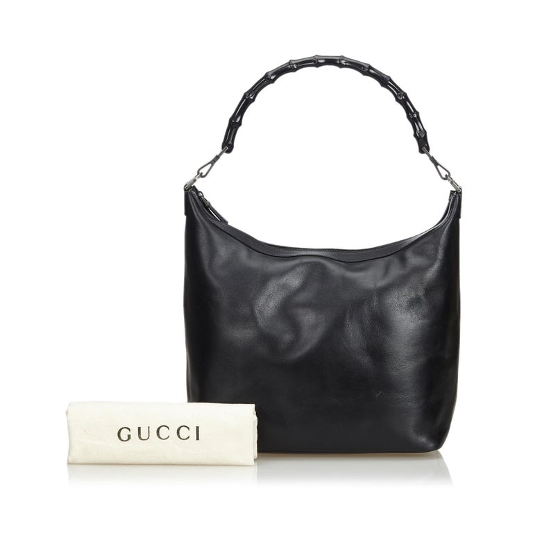 Gucci Black Bamboo Leather Hobo Bag at 1stdibs