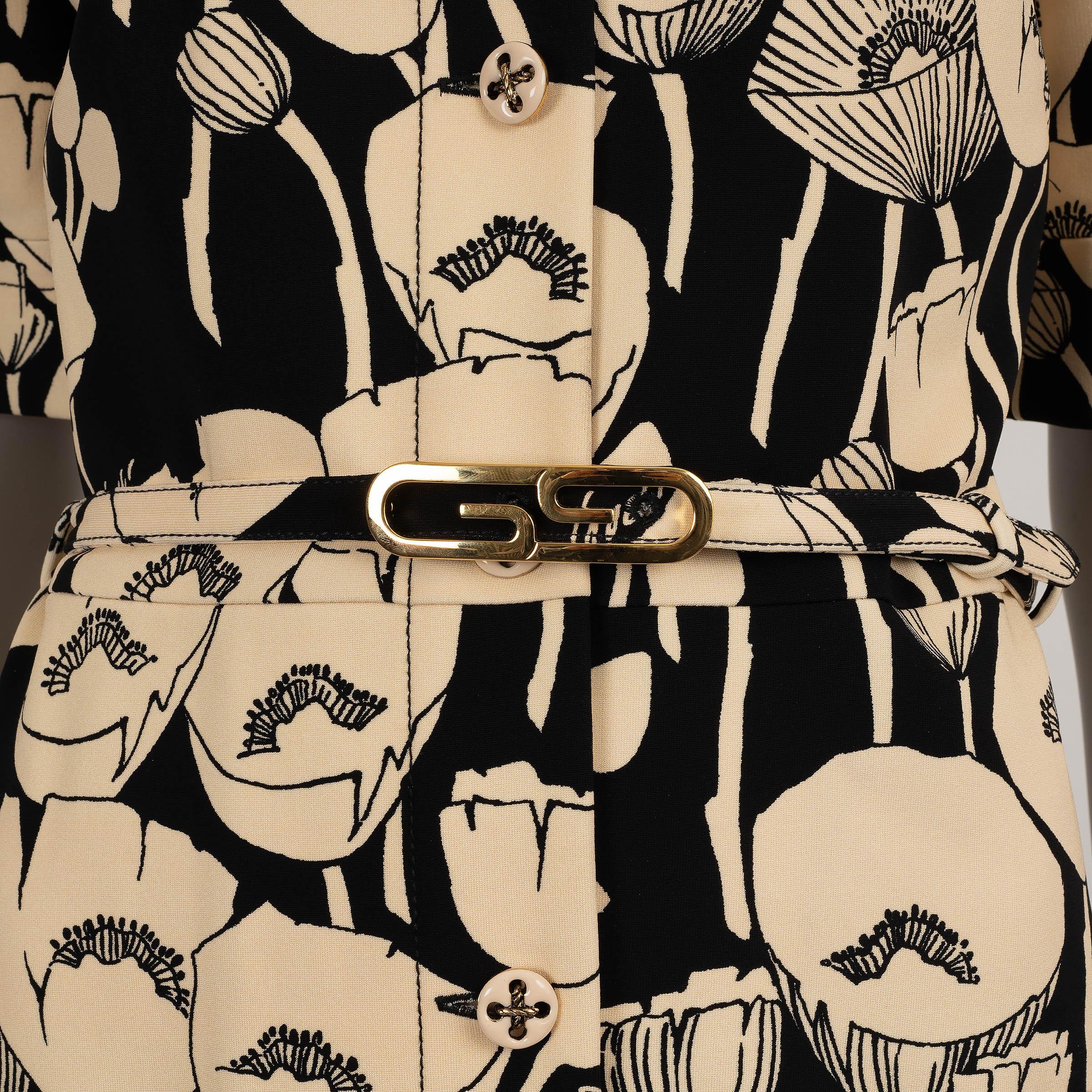 Gucci vestito nero e beige 2021 POPPY FLORAL JERSEY 40 S in vendita 2