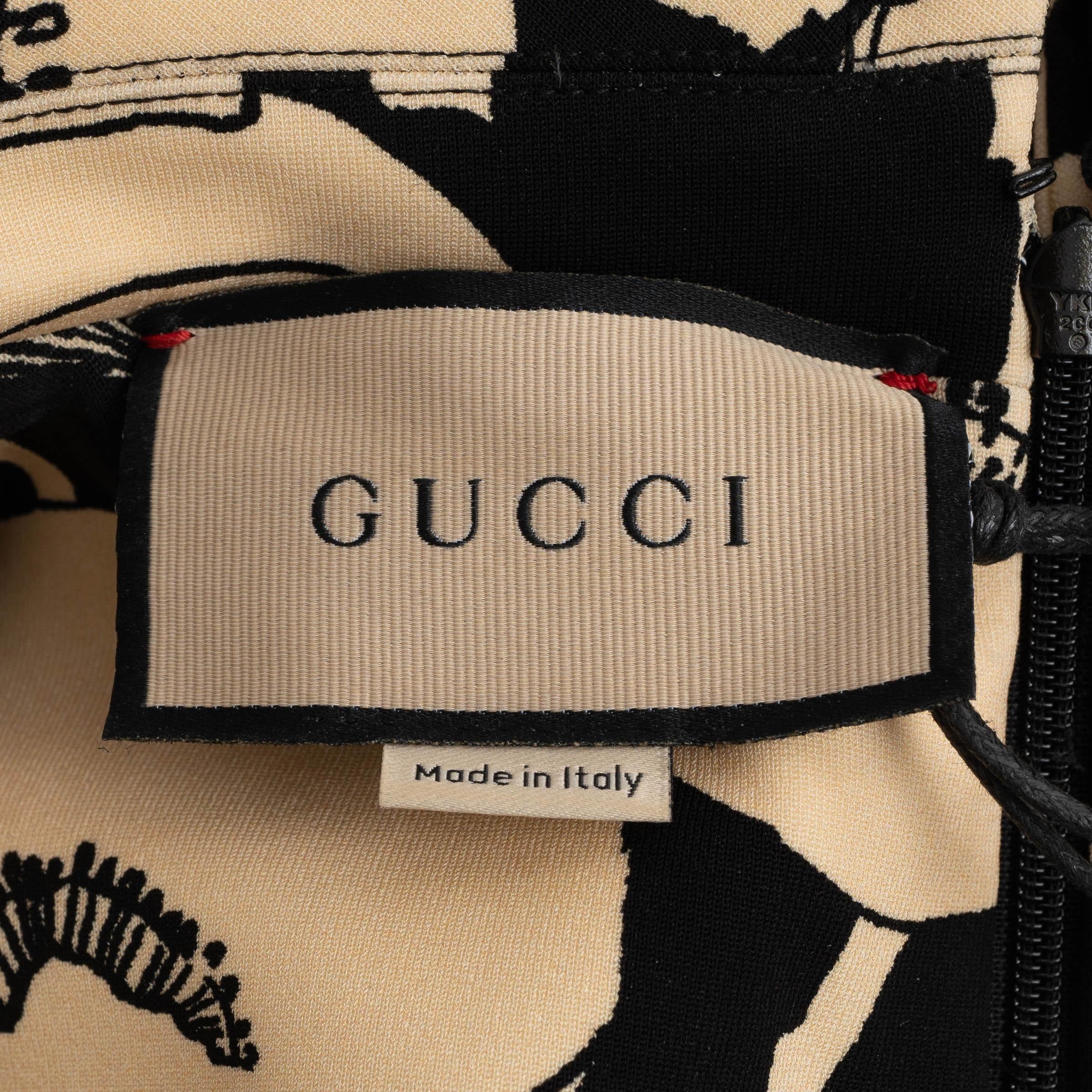 Gucci vestito nero e beige 2021 POPPY FLORAL JERSEY 40 S in vendita 3