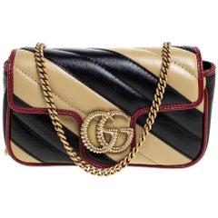 Gucci Black/Beige Diagonal Quilt Leather Mini GG Marmont Torchon Shoulder Bag