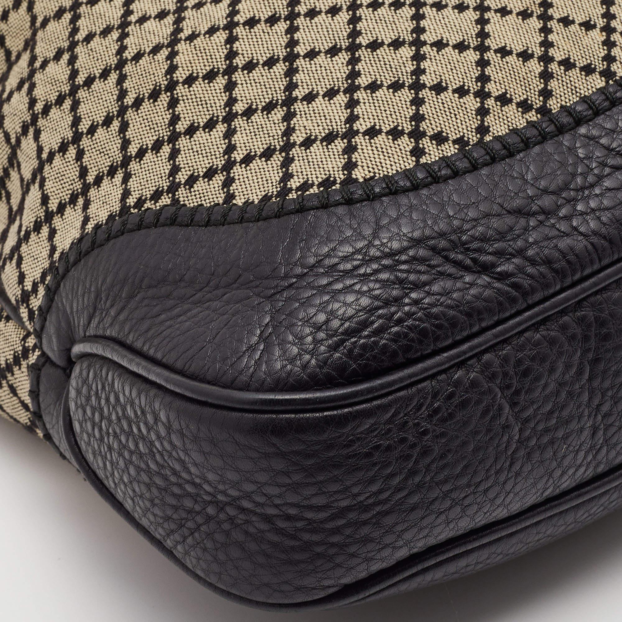 Gucci Black/Beige Diamante Canvas New Jackie Shoulder Bag 10
