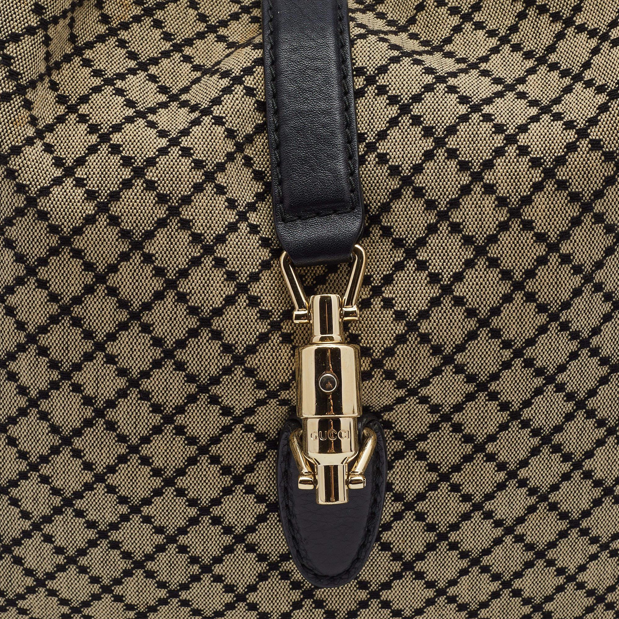 Gucci Black/Beige Diamante Canvas New Jackie Shoulder Bag 2