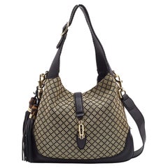 Gucci Black/Beige Diamante Canvas New Jackie Shoulder Bag