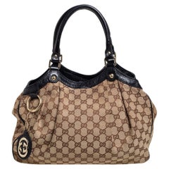 Gucci Black/Beige GG Canvas and Leather Medium Sukey Tote