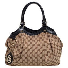 Gucci Black/Beige GG Canvas and Leather Medium Sukey Tote