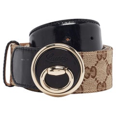 Gucci Black/Beige GG Canvas and Patent Leather Full Moon Belt 85CM