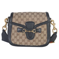 Gucci Black Beige GG Canvas Medium Lady Web Shoulder Bag