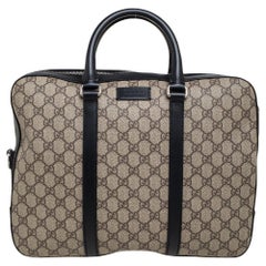 Gucci Black/Beige GG Supreme and Leather Briefcase
