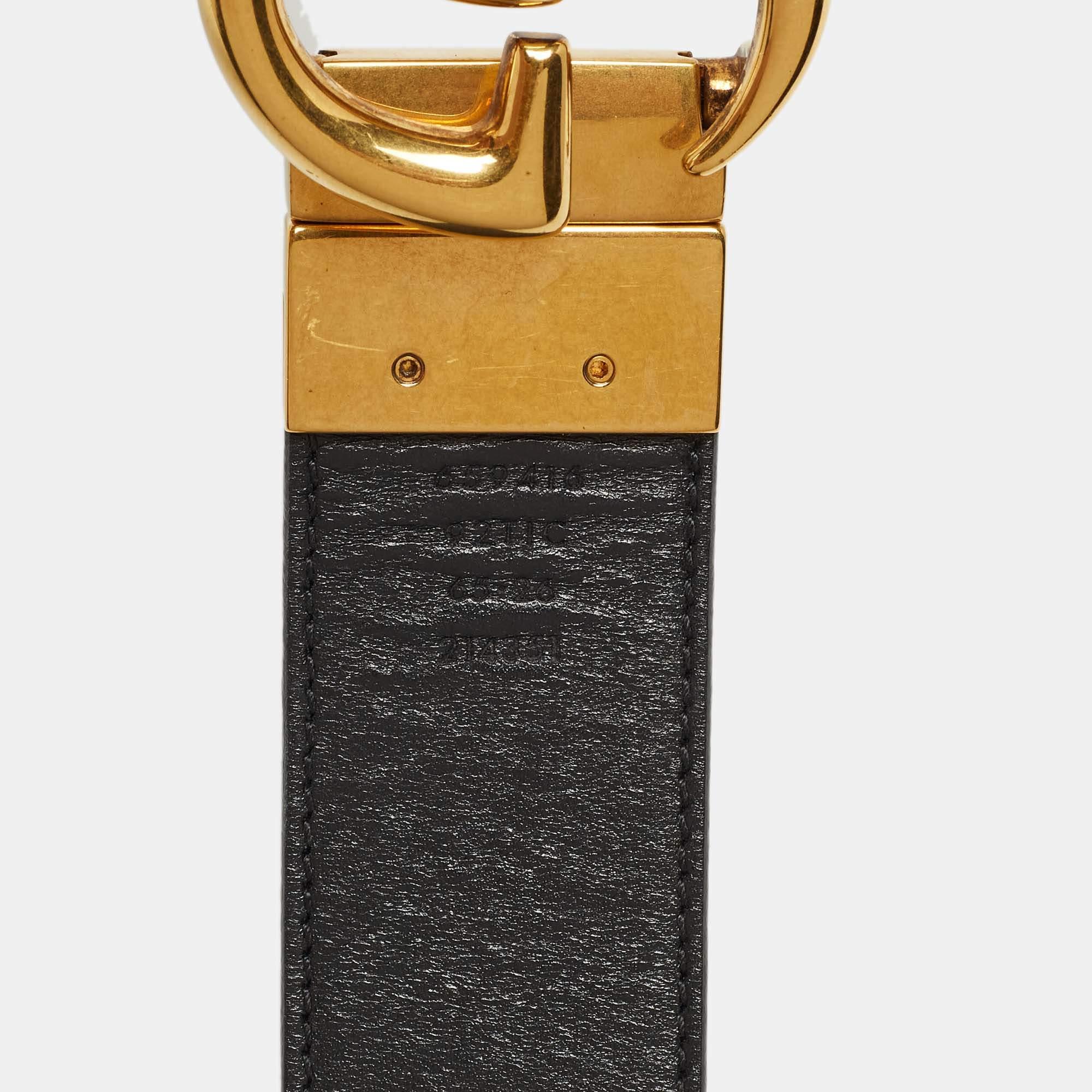 Gucci Black/Beige GG Supreme and Leather GG Marmont Belt 65CM In Good Condition In Dubai, Al Qouz 2