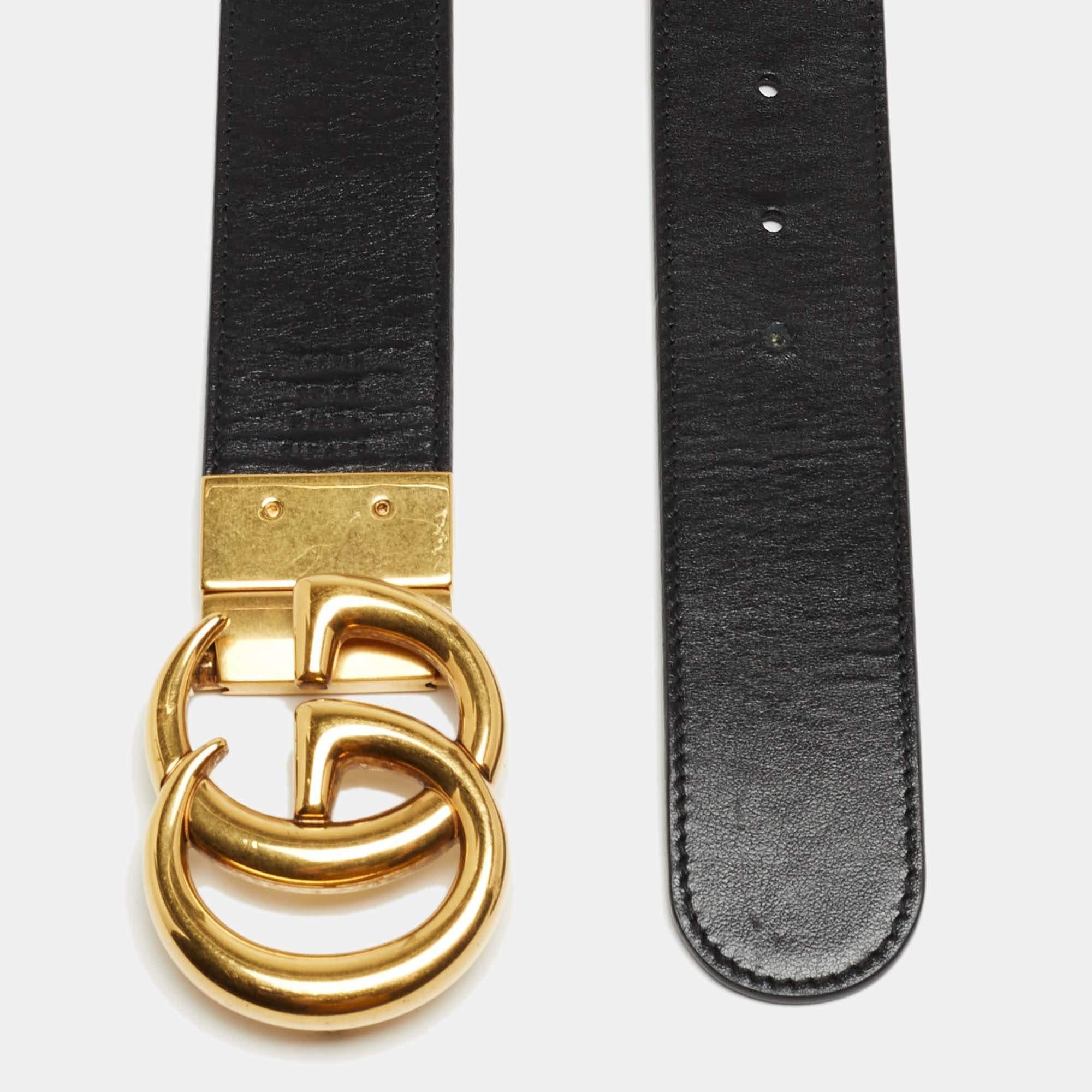 Women's Gucci Black/Beige GG Supreme and Leather GG Marmont Belt 65CM