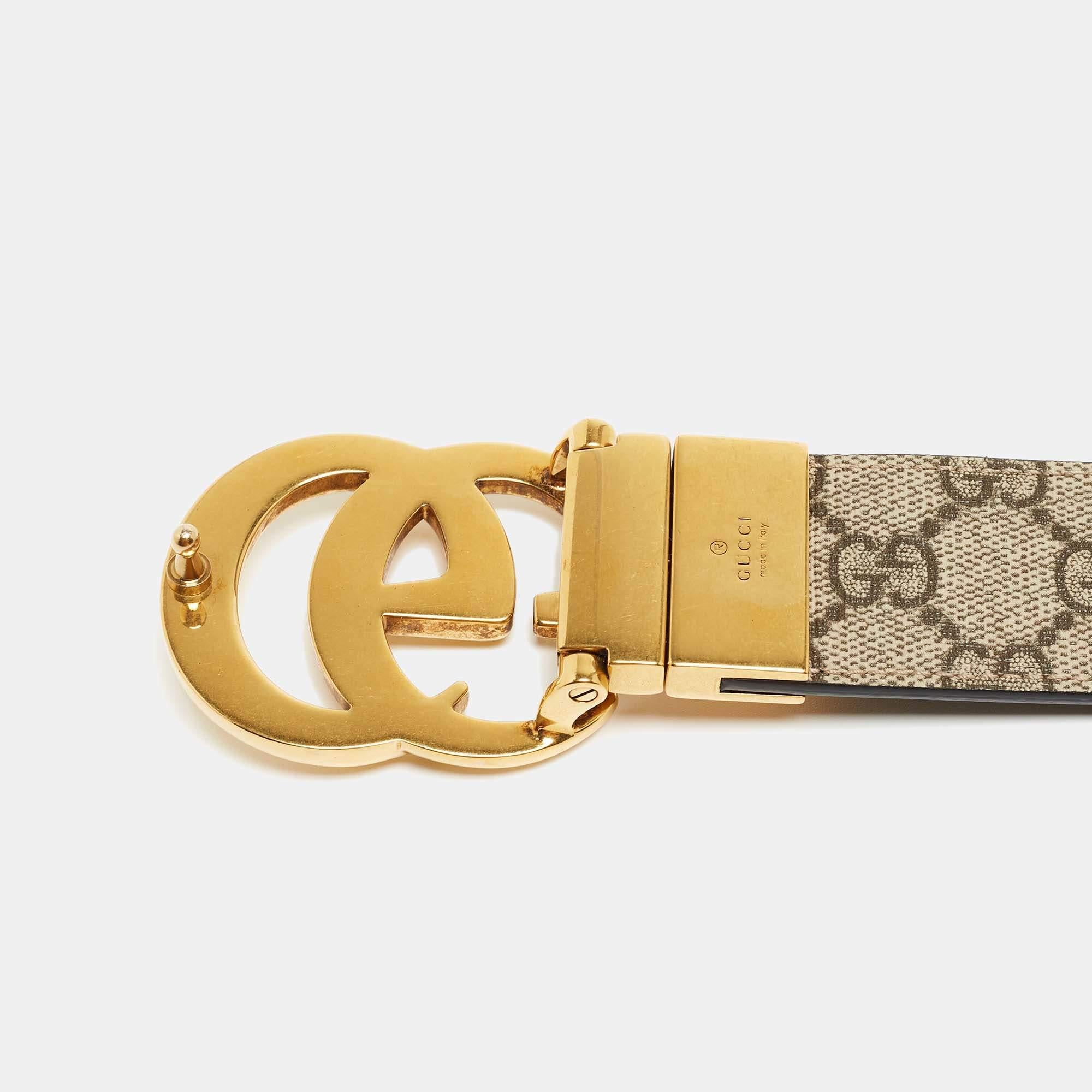 Gucci Black/Beige GG Supreme and Leather GG Marmont Belt 65CM 2
