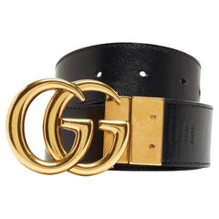Gucci Black/Beige GG Supreme and Leather GG Marmont Belt 65CM