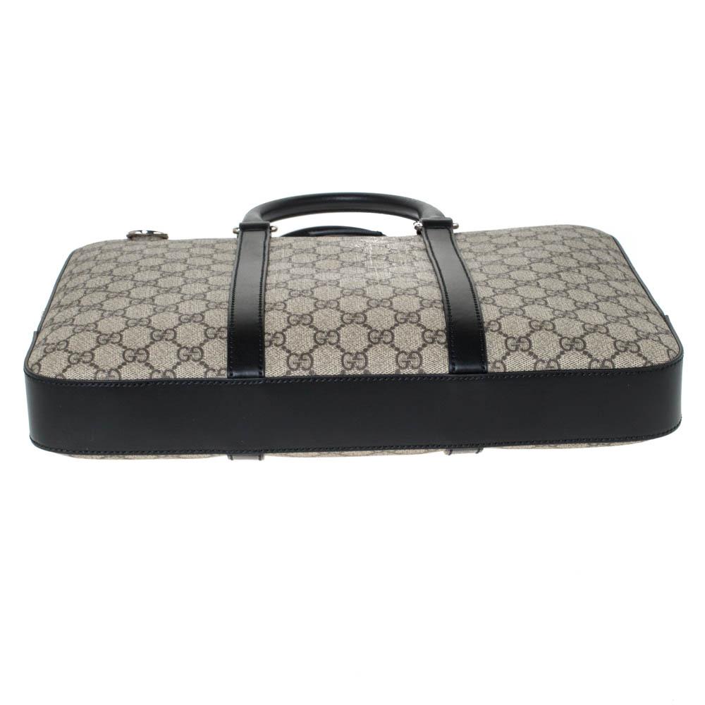Gucci Black/Beige GG Supreme Canvas and Leather Briefcase For Sale 2